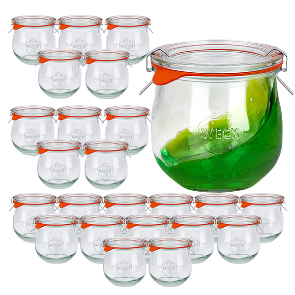 Set di 24 vasi Weck da 370 ml a tulipano con 24 coperchi in vetro, 24 Set di 24 vasi Weck da 370 ml a tulipano con 24 coperchi in vetro, 24