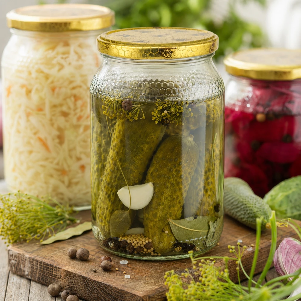 Vasetto per miele da 1260 g con capsula bianca BasicSeal UNiTWIST Vaso da 900 ml con coperchio BasicSeal per la conservazione di sottaceti, crauti e alimenti fermentati.