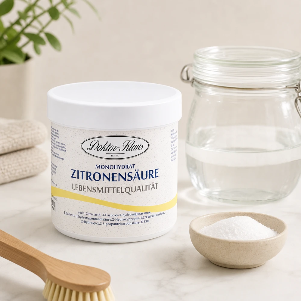 Acido citrico 250g Doktor-Klaus 250g Zitronensäure Doktor-Klaus in wiederverschließbarer Dose mit Einmachglas im Set