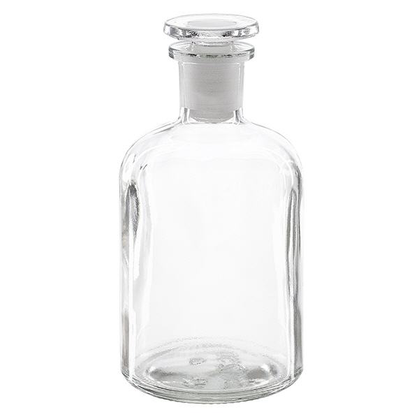 Bottiglia a spalla rotonda da 250 ml in vetro trasparente a collo stretto con tappo Bottiglia a spalla rotonda da 250 ml in vetro trasparente a collo stretto con tappo