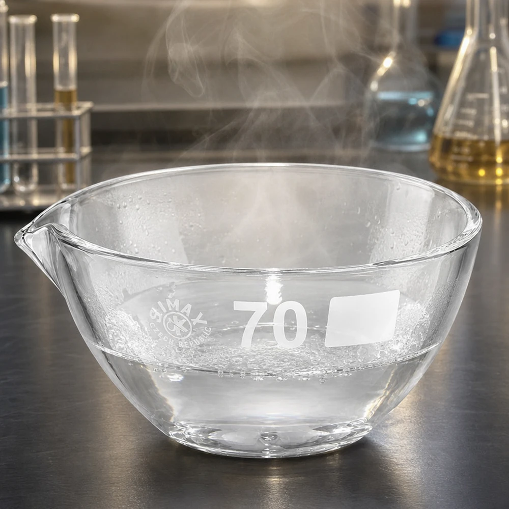 Piatto di evaporazione da 60ml con beccuccio in borosilicato ø70mm Ciotola in vetro compatta di 70 mm di diametro con beccuccio per il versamento controllato dei liquidi