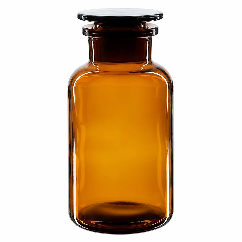 Bottiglia a spalla tonda 500ml marrone collo largo tappo in vetro Bottiglia marrone a collo largo da 500 ml con tappo in vetro borosilicato di alta qualità