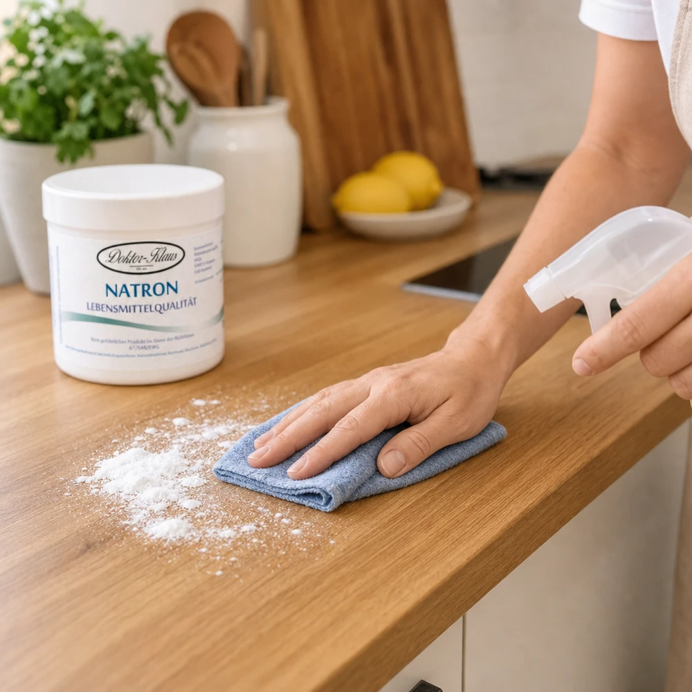 Natron Doctor Klaus 250g in un pratico barattolo rotondo bianco per una pulizia domestica versatile
