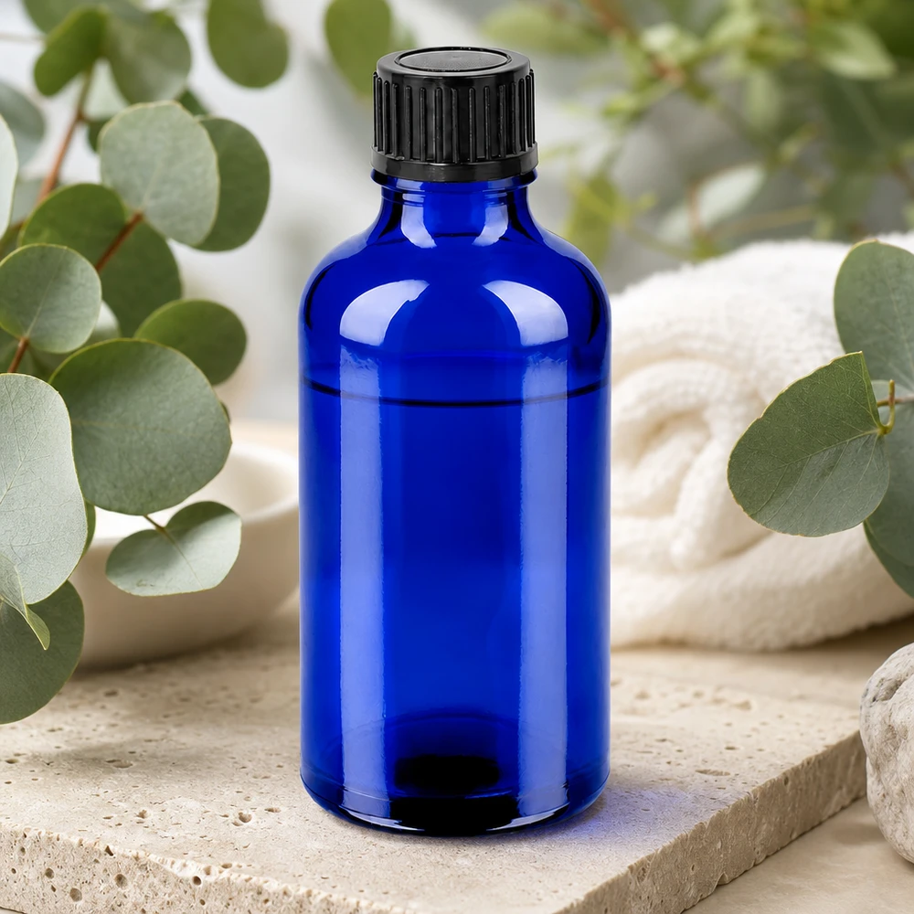 Bottiglia da 50ml 11mm SV nero STD BlueLine UT18/50 Elegante flacone da 50 ml in blu intenso con design ergonomico per l'uso quotidiano
