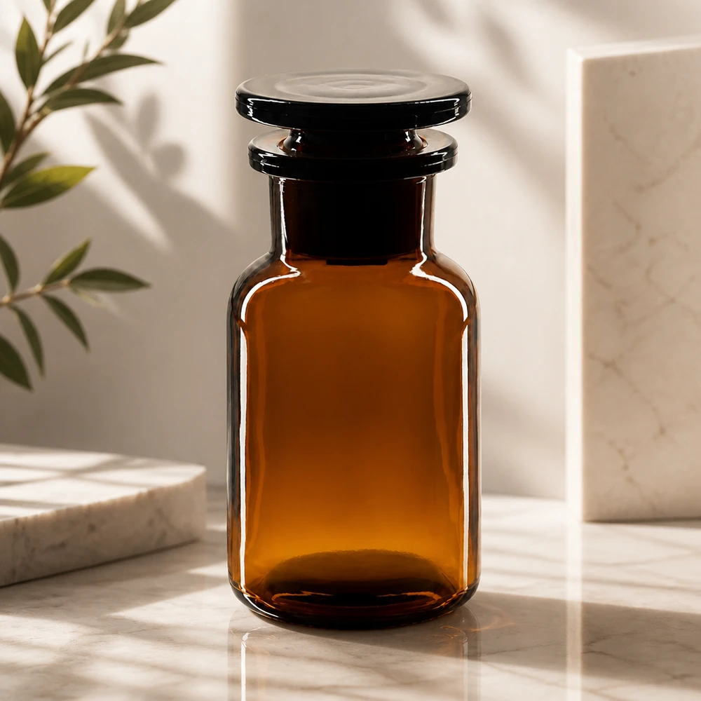Bottiglia a spalla rotonda 100ml marrone a collo largo con tappo in vetro Bottiglia in vetro ambrato a spalla arrotondata da 100 ml, a collo largo, con tappo in vetro, protezione dai raggi UV, al riparo dalla luce