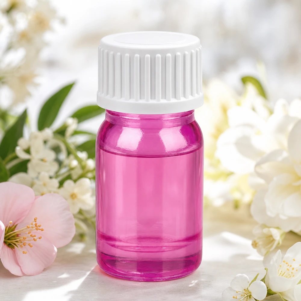 Flacone da 5 ml (globuli) con anello di versamento bianco standard PurpleLine UT18/5 Robusto flacone in vetro rosa da 5 ml con tappo sicuro, perfetto per i viaggi e la conservazione.
