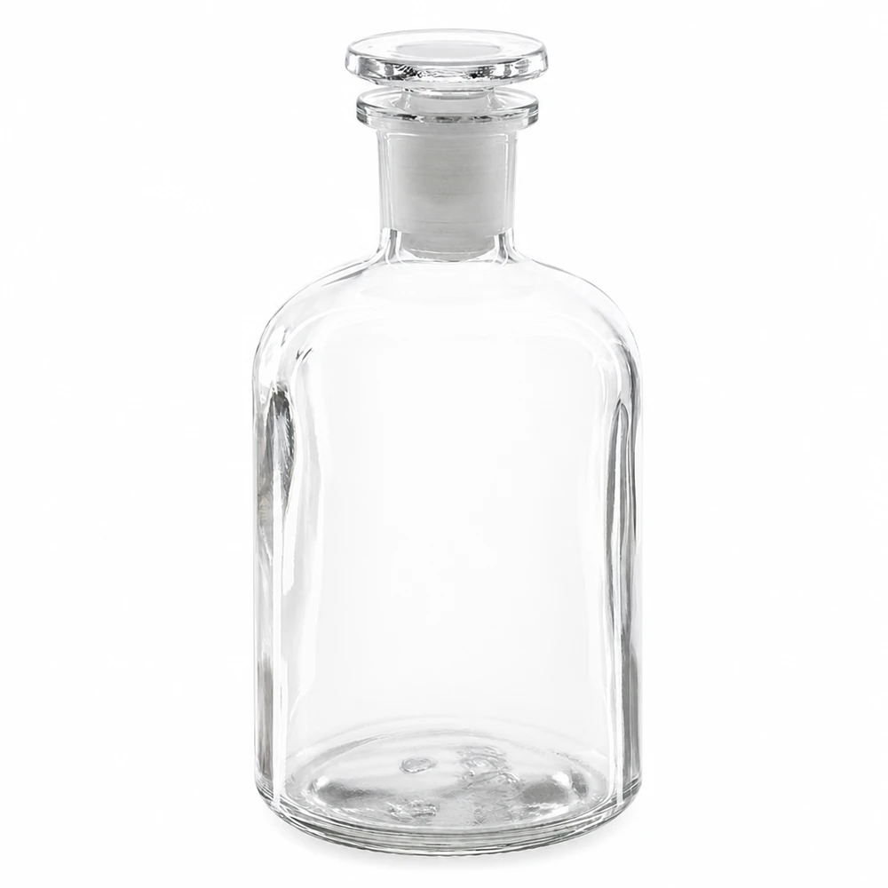 Bottiglia a spalla rotonda da 250 ml in vetro trasparente a collo stretto con tappo Bottiglia a spalla arrotondata da 250 ml, trasparente, con tappo in vetro e collo stretto, realizzata in vetro borosilicato di alta qualità
