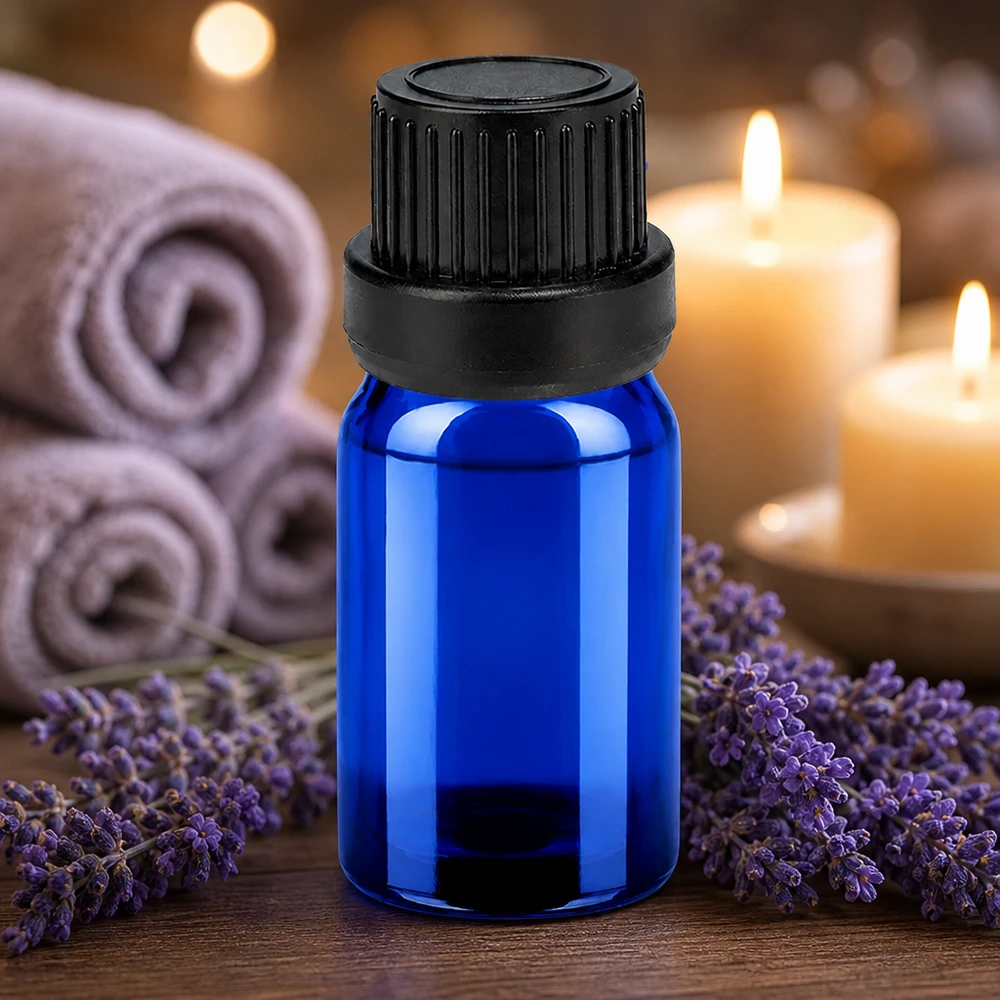 Flacone contagocce da 5 ml 2 mm nero OV BlueLine UT18/5 Flacone in vetro blu soffiato a bocca da 5 ml con robusto tappo contagocce nero OV BlueLine