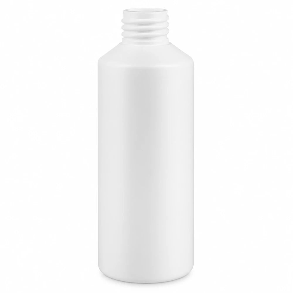 Piccola bottiglia cilindrica in HDPE da 100 ml, bianca, per uso farmaceutico e cosmetico