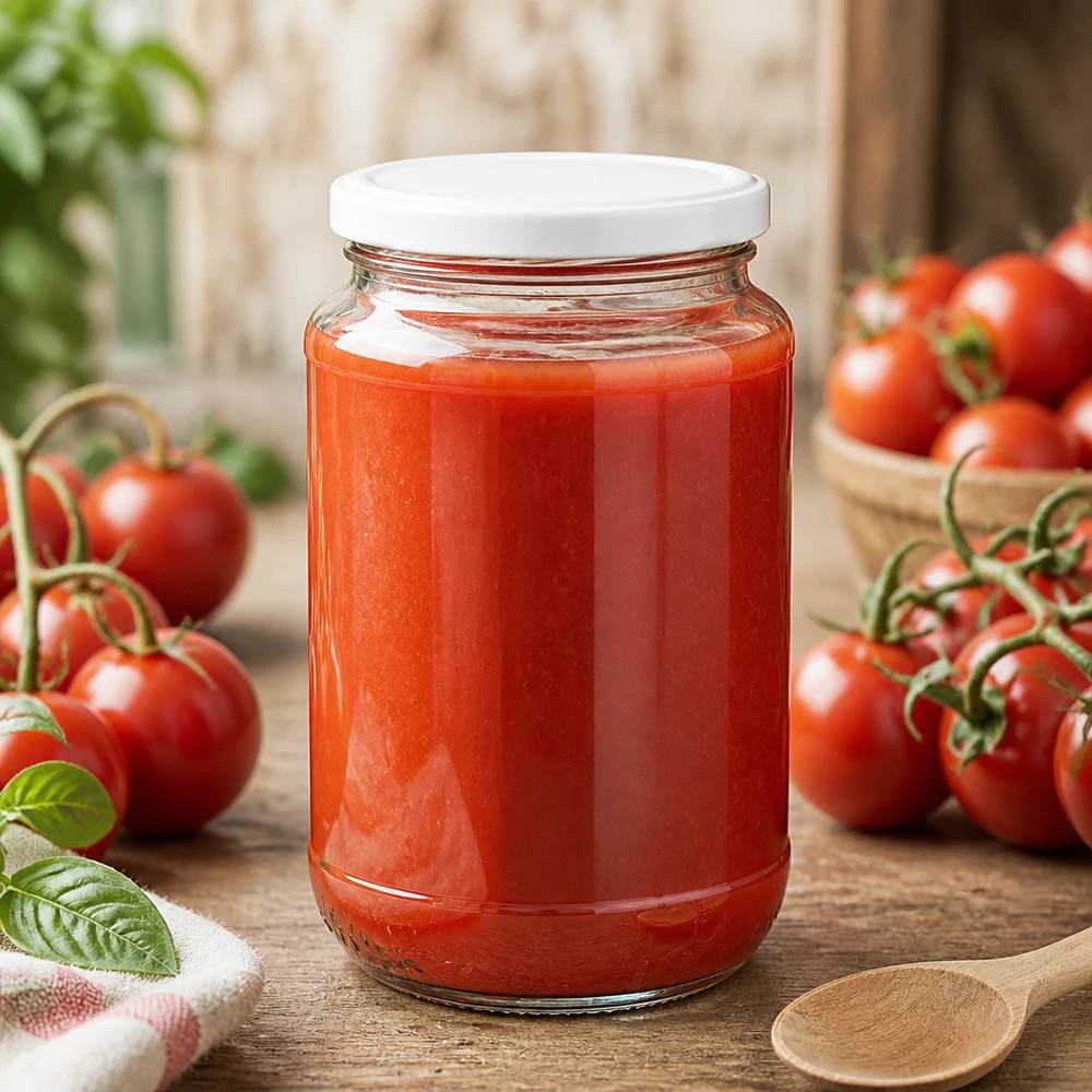 Barattolo UNiTWIST da 320 ml con coperchio BasicSeal bianco, ideale per conservare le salse di pomodoro
