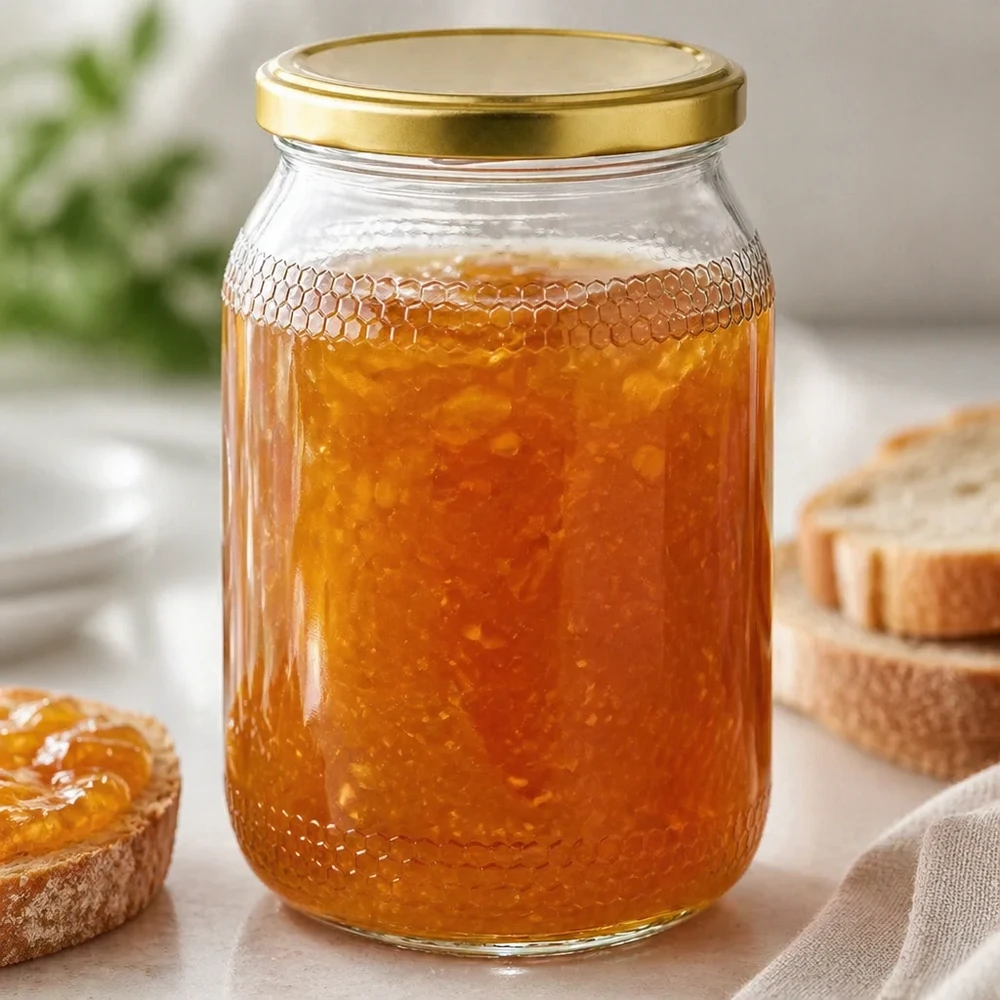 Vasetto per miele da 1260 g con capsula dorata BasicSeal UNiTWIST Vasetto da 900 ml pieno di miele dorato e nido d'ape - Coperchio BasicSeal dorato per una presentazione autentica del miele