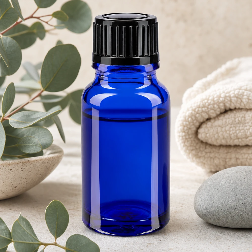 Flacone da farmacia da 10 ml blu cobalto SV STD nero 11 mm per aromaterapia e benessere