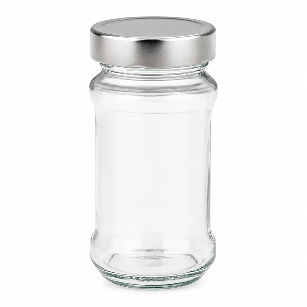 Barattolo di vetro rotondo da 390 ml con coperchio BasicSeal argento UNiTWIST Barattolo di vetro rotondo da 390 ml con coperchio BasicSeal argento UNiTWIST
