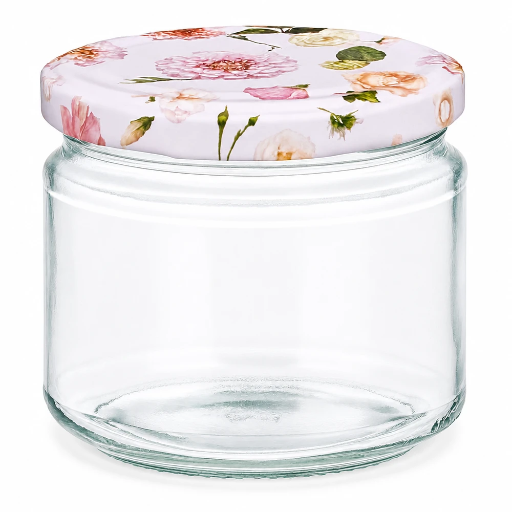 Barattolo rotondo da 330 ml + coperchio BasicSeal rosa fiore UNiTWIST Barattolo rotondo da 330 ml con coperchio a fiore rosa BasicSeal barattolo per conserve a tenuta stagna trasparente