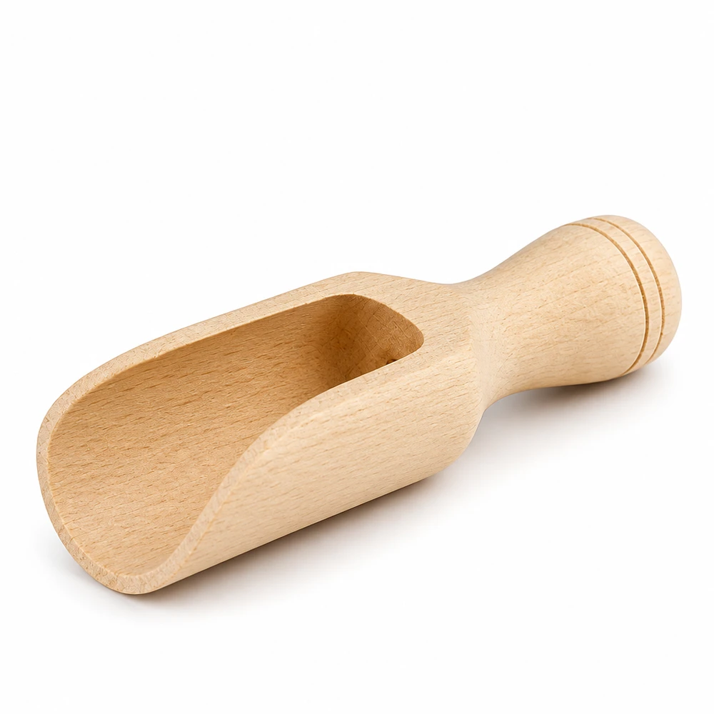 Misurino in legno di faggio fatto a mano lungo 7,5 cm a forma semicircolare con manico ergonomico per le spezie
