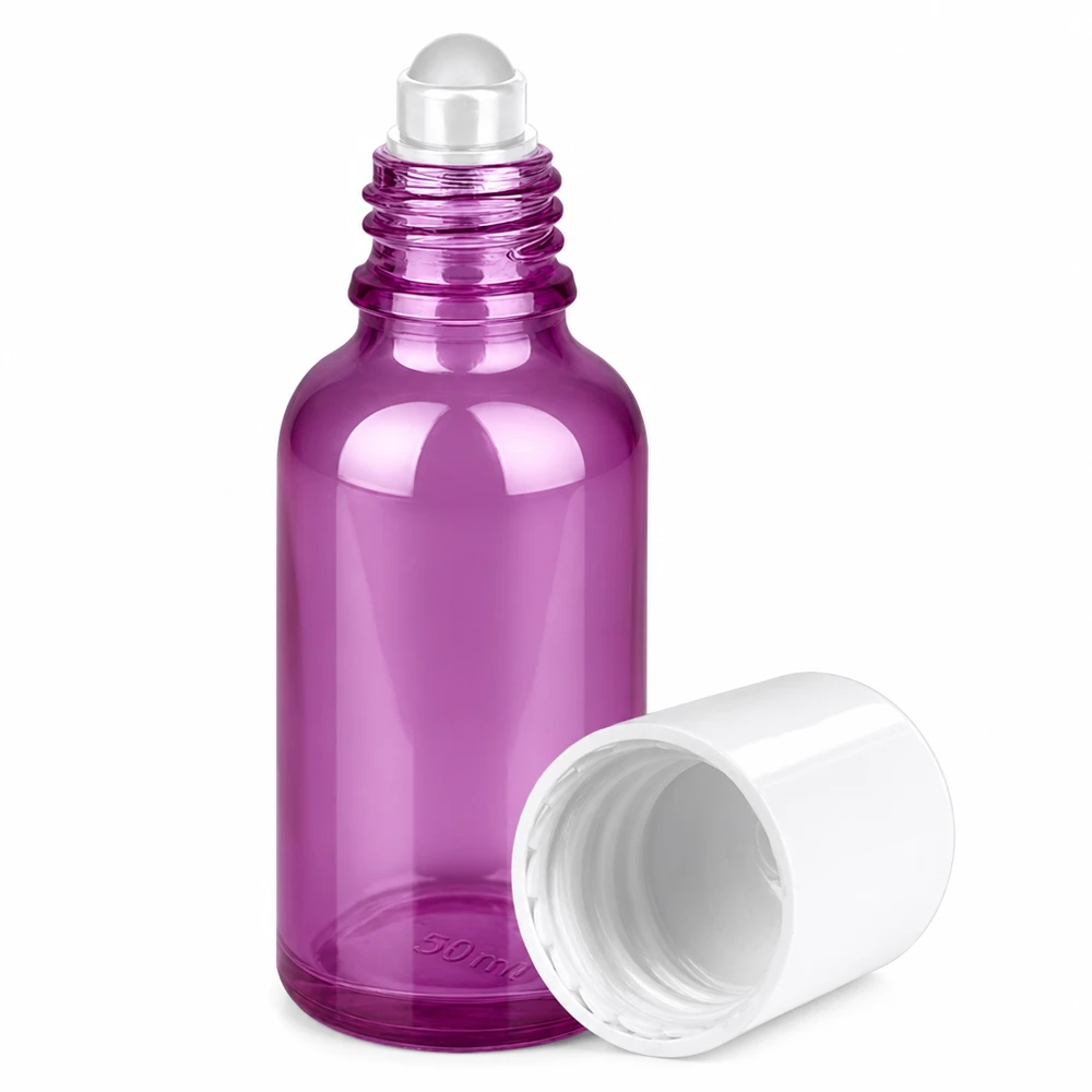 Flacone roll-on da 30 ml bianco standard PurpleLine UT18/30 Flacone in vetro viola da 30 ml con pratico tappo roll-on per oli profumati e cosmetici