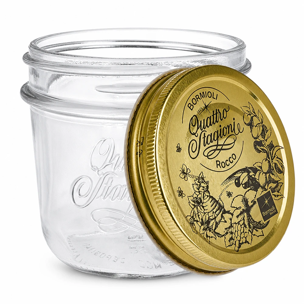 Bicchieri Quattro Stagioni da 200 ml con coperchio dorato Bormioli Rocco vaso da conserva trasparente vuoto