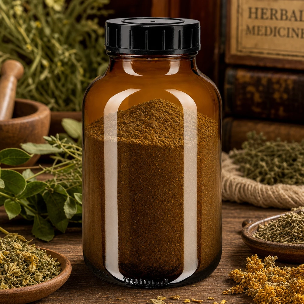 Bottiglia a collo largo da 1000ml in vetro ambrato con tappo a vite Bottiglia da farmacia grande da 1000 ml in vetro ambrato con coperchio nero per polveri e tinture a base di erbe