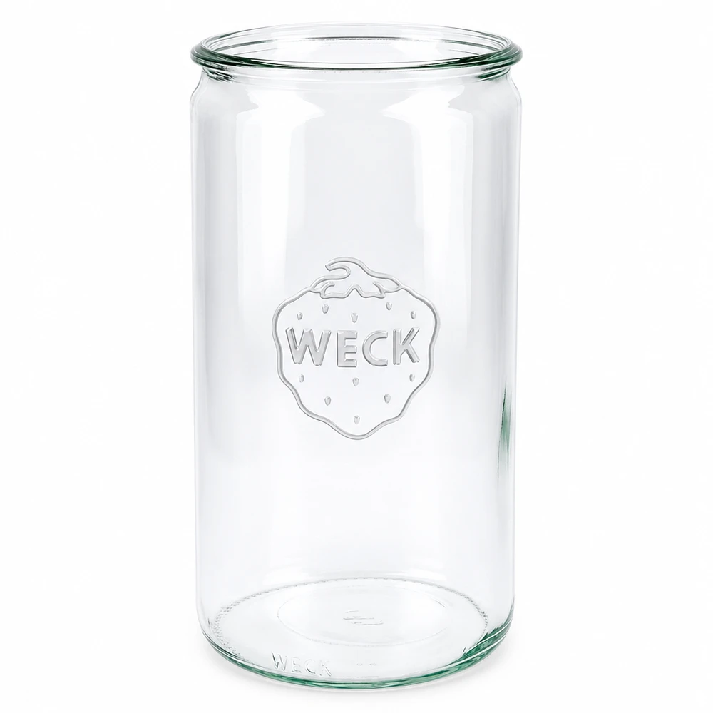 Barattolo cilindrico in vetro WECK RR100 da 1590 ml Vaso cilindrico WECK 1590ml RR100 vaso per conserve trasparente con logo in rilievo per conserve e barattoli