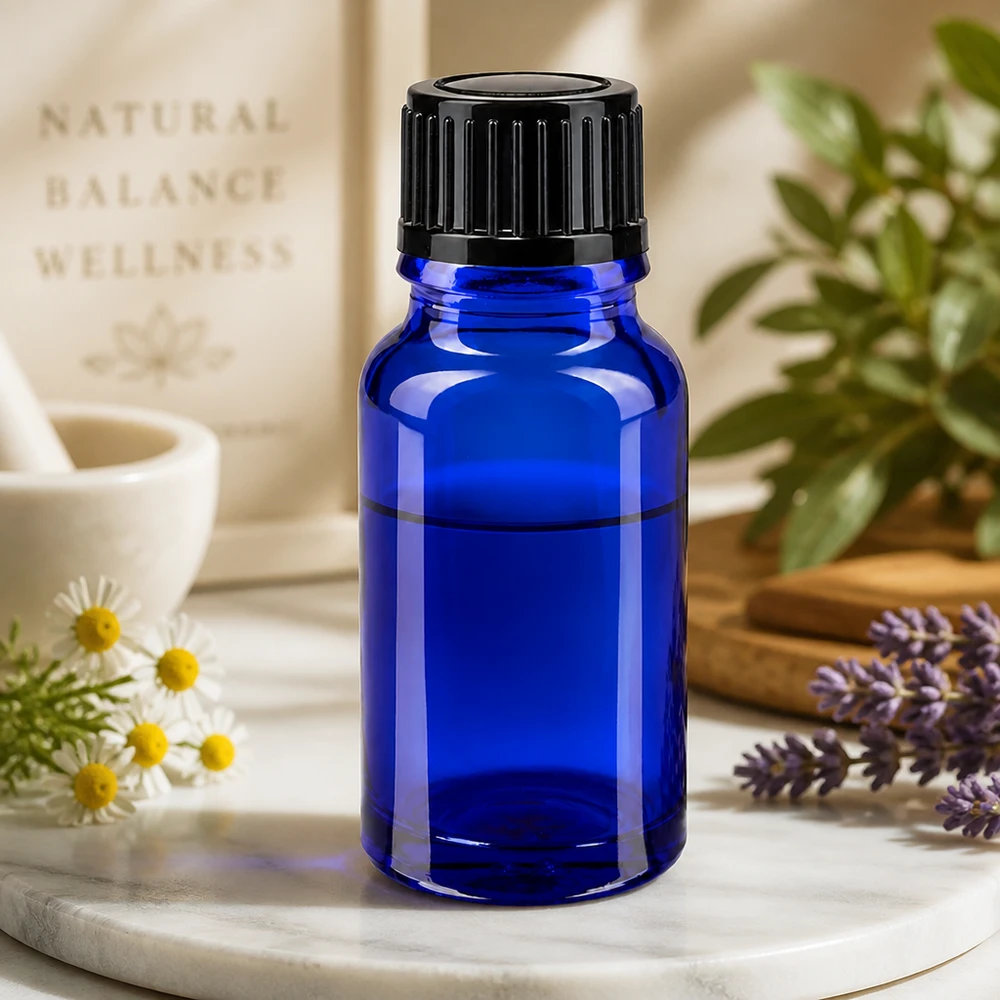 Bottiglia da farmacia blu da 10ml. SV STD nero/11mm ApoGlas Flacone da farmacia da 10 ml, blu, resistente alla luce, con tappo nero da 11 mm per cosmetici naturali