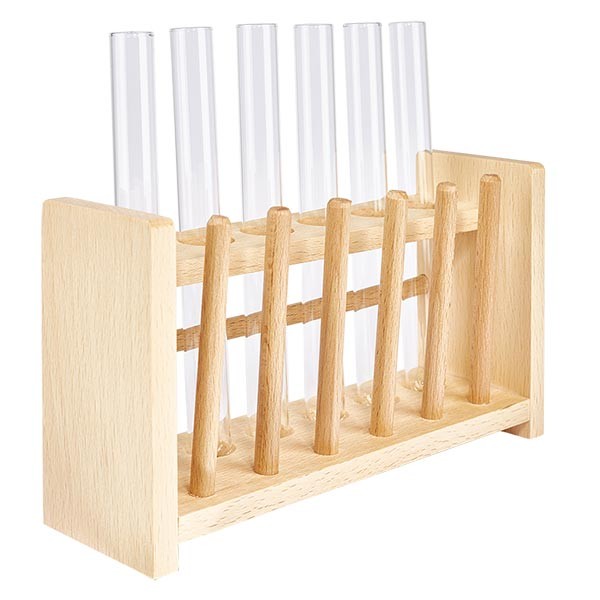 Portaprovette in legno con 6 provette di soda-calce 160x16