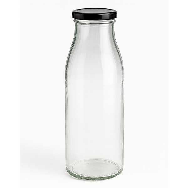 Bottiglia di vetro da 500 ml + coperchio BasicSeal nero UN...