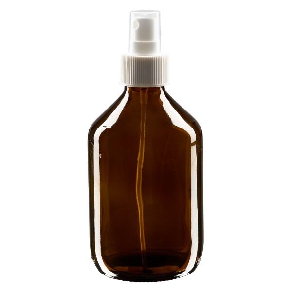 Flacone per medicinali da 300 ml marrone, con nebulizzatore a pompa bianco ApoGlas Flacone per medicinali da 300 ml marrone, con nebulizzatore a pompa bianco ApoGlas