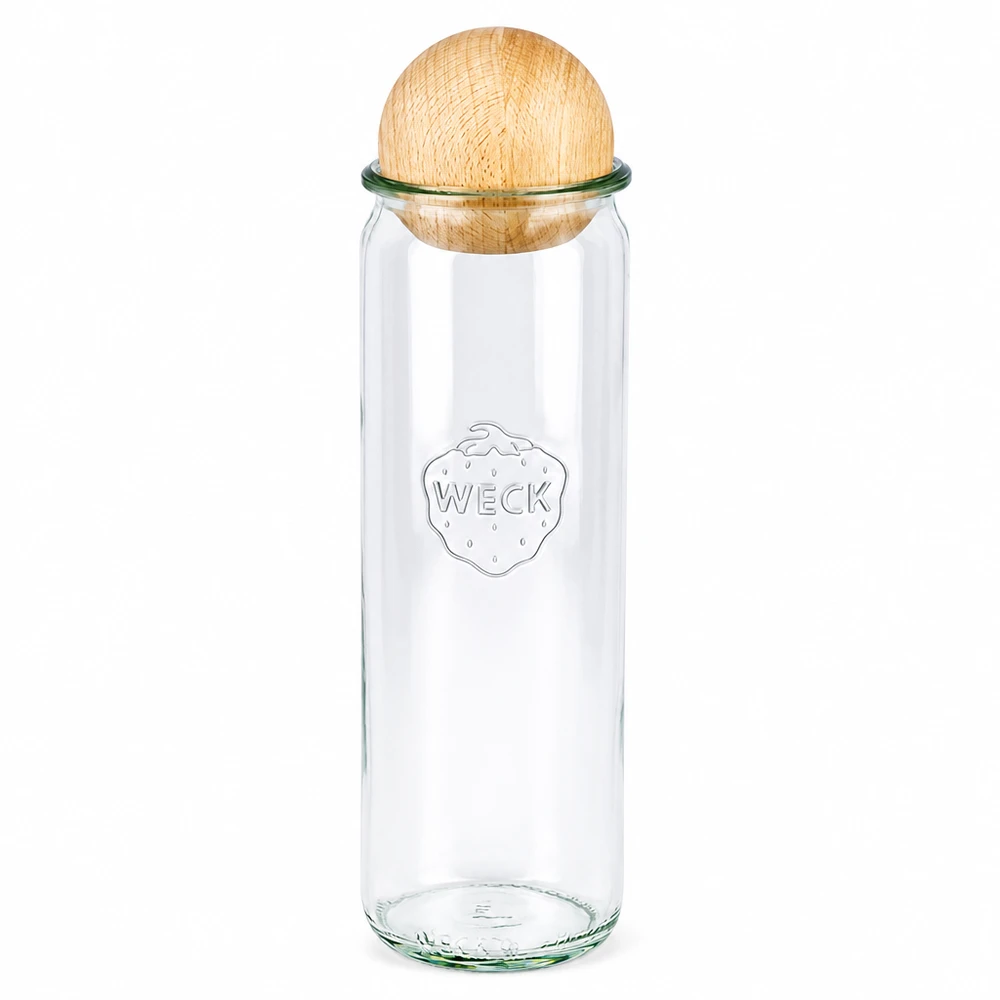 Barattolo cilindrico da 600 ml WECK RR60 con sfera in legno di faggio WECK vaso cilindrico 600ml RR60 con coperchio a sfera in legno di faggio vaso per conserve vaso trasparente