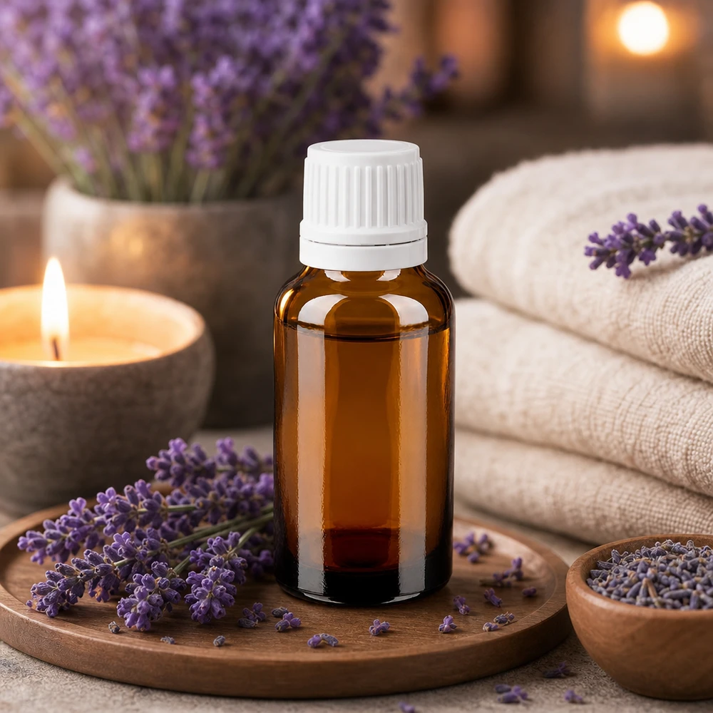 Flacone di vetro marrone da 20 ml con tappo bianco a prova di bambino per aromaterapia e cosmetici naturali