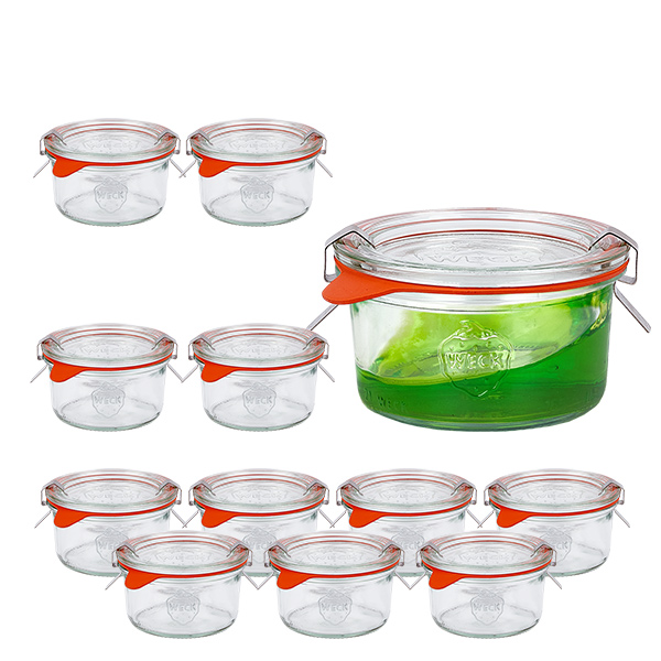 Set di 12 tumbler Weck da 165 ml con 12 coperchi in vetro, 12 Set di 12 tumbler Weck da 165 ml con 12 coperchi in vetro, 12