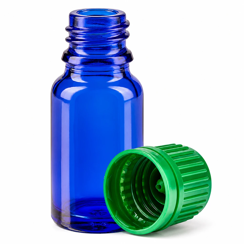 Flacone da 10ml 11mm SV verde OV BlueLine UT18/10 Flacone professionale da 10 ml in vetro blu cobalto con filettatura UT18/10 per laboratori e farmacie