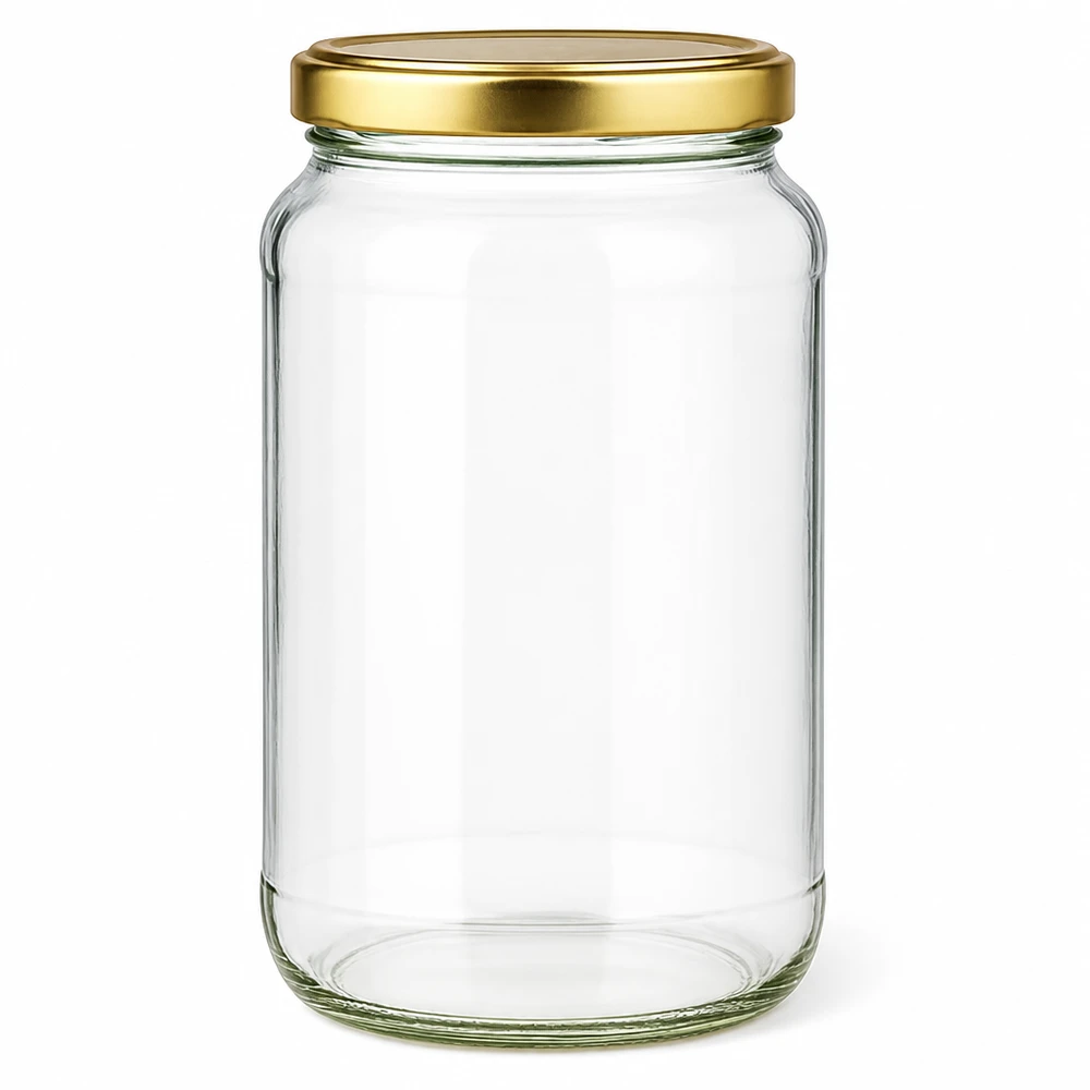 Vaso rotondo da 1700 ml con coperchio BasicSeal oro UNiTWIST Barattolo rotondo da 1700 ml con coperchio BasicSeal UNiTWIST dorato - vaso da conserva vuoto in vetro trasparente per conserve