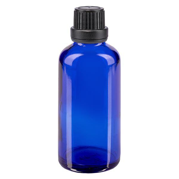Bottiglia da farmacia blu da 50ml. SV OV nero/11mm ApoGlas Bottiglia da farmacia blu da 50ml. SV OV nero/11mm ApoGlas