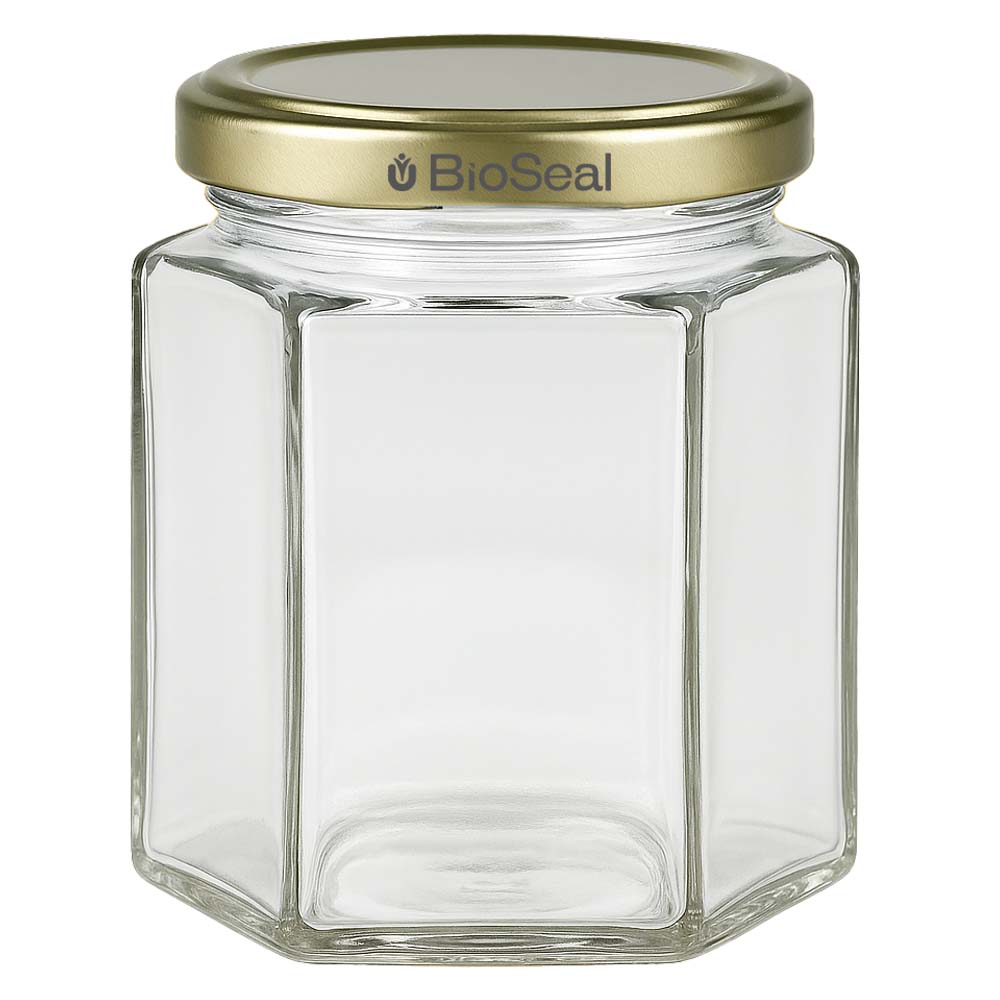 Vasetto per miele da 250 g con capsula dorata BioSeal UNiTWIST