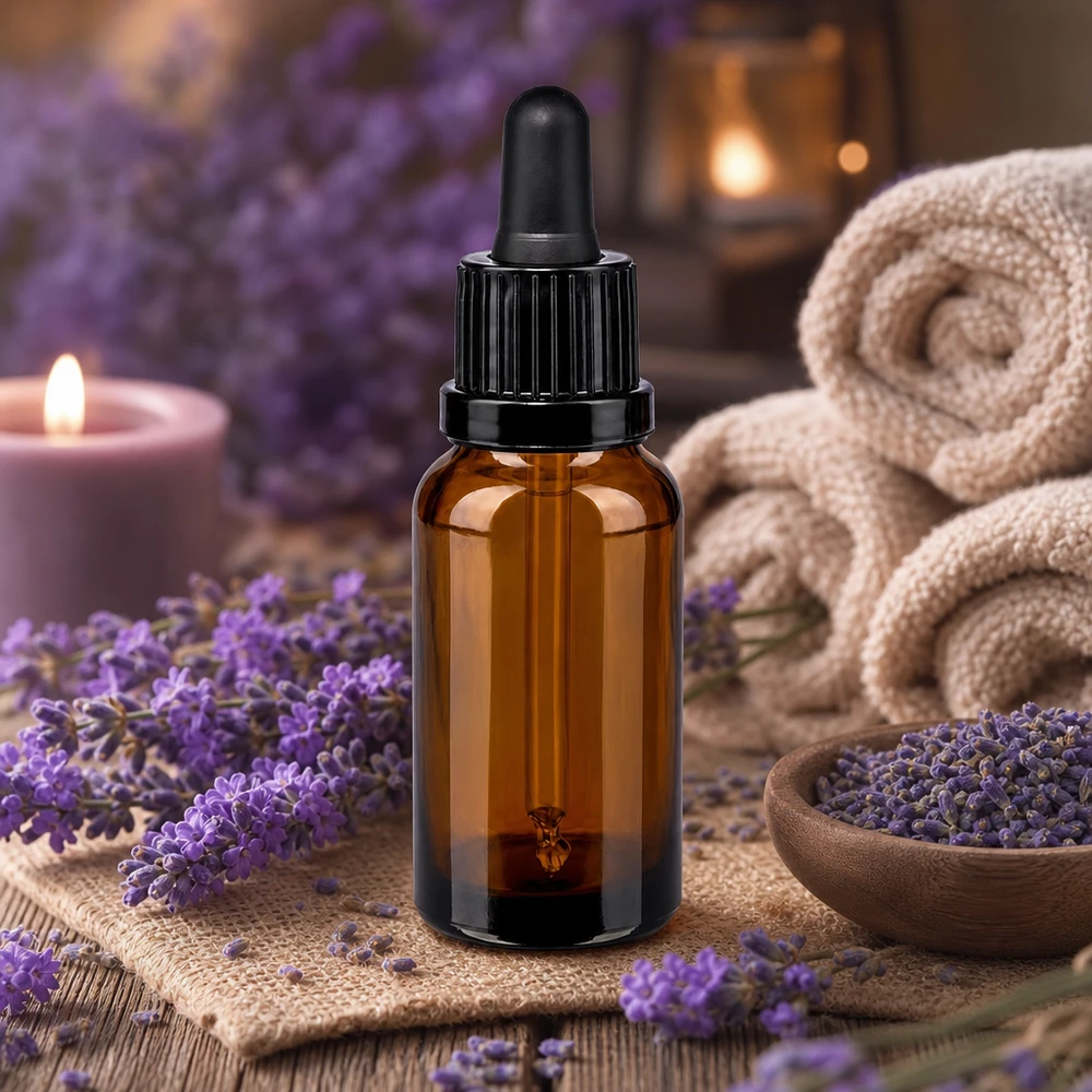 Bottiglia per pipette da 20 ml nera OV BrownLine UT18/20 Piccolo flacone in vetro ambrato da 20 ml con pipetta in gomma, perfetto per i viaggi e i dosaggi in movimento.