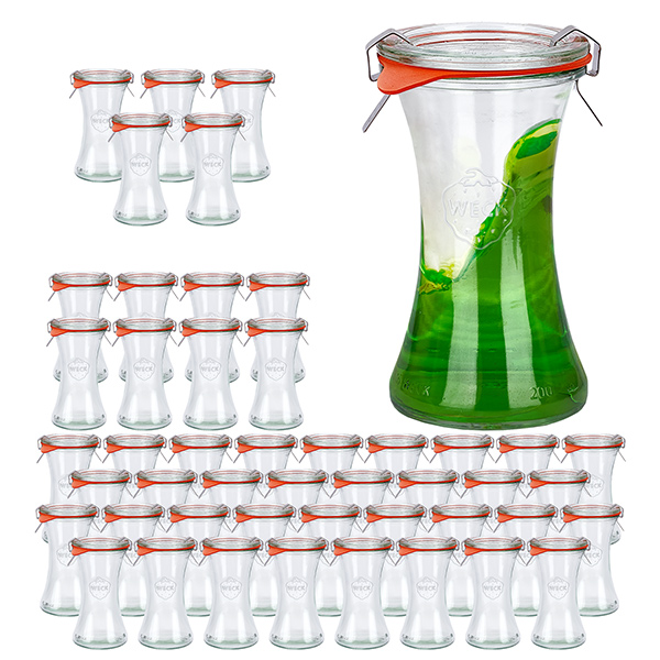 Set di 48 vasetti Weck da 200 ml con 48 coperchi in vetro Set di 48 vasetti Weck da 200 ml con 48 coperchi in vetro