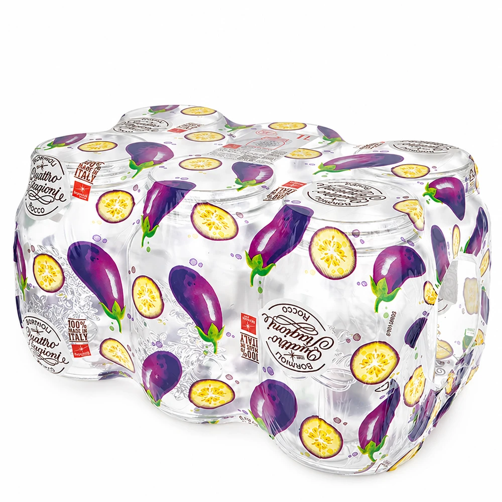 Vaso domestico "Quattro Stagioni" da 1000 ml Quattro Stagioni barattoli per la casa da 1000ml con decorazione melanzana in una pratica confezione da quattro pezzi per conservare e immagazzinare.