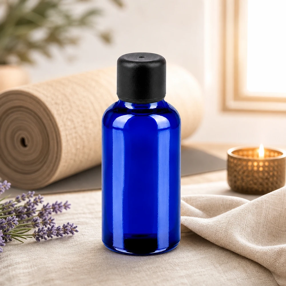 Bottiglia da 30ml 6mm SV nero STD BlueLine UT18/30 Flacone di vetro fotoprotettivo da 30 ml in blu cobalto con coperchio nero per sostanze sensibili