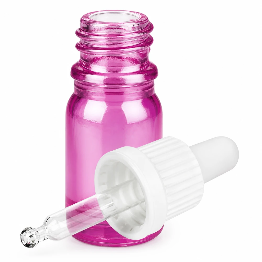 Bottiglia per pipette da 5ml bianco originalità tappo a vite PurpleLine UT18/5 Flacone a pipetta viola di alta qualità da 5 ml con attacco per il dosaggio preciso dei sieri, di colore bianco.