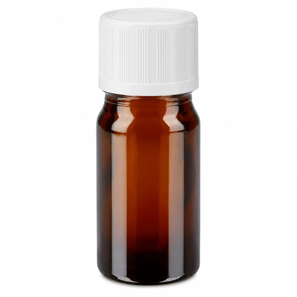 Flacone da farmacia marrone da 5 ml con tappo di sicurezza per bambini bianco e contagocce da 1,2 mm