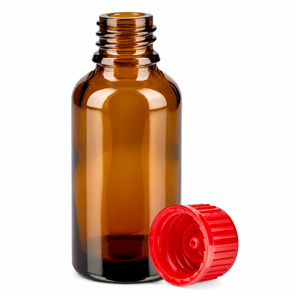 Bottiglia da 30ml 11mm SV rosso STD BrownLine UT18/30 Flacone contagocce da 30 ml in vetro ambrato protetto dalla luce con pratico tappo rosso