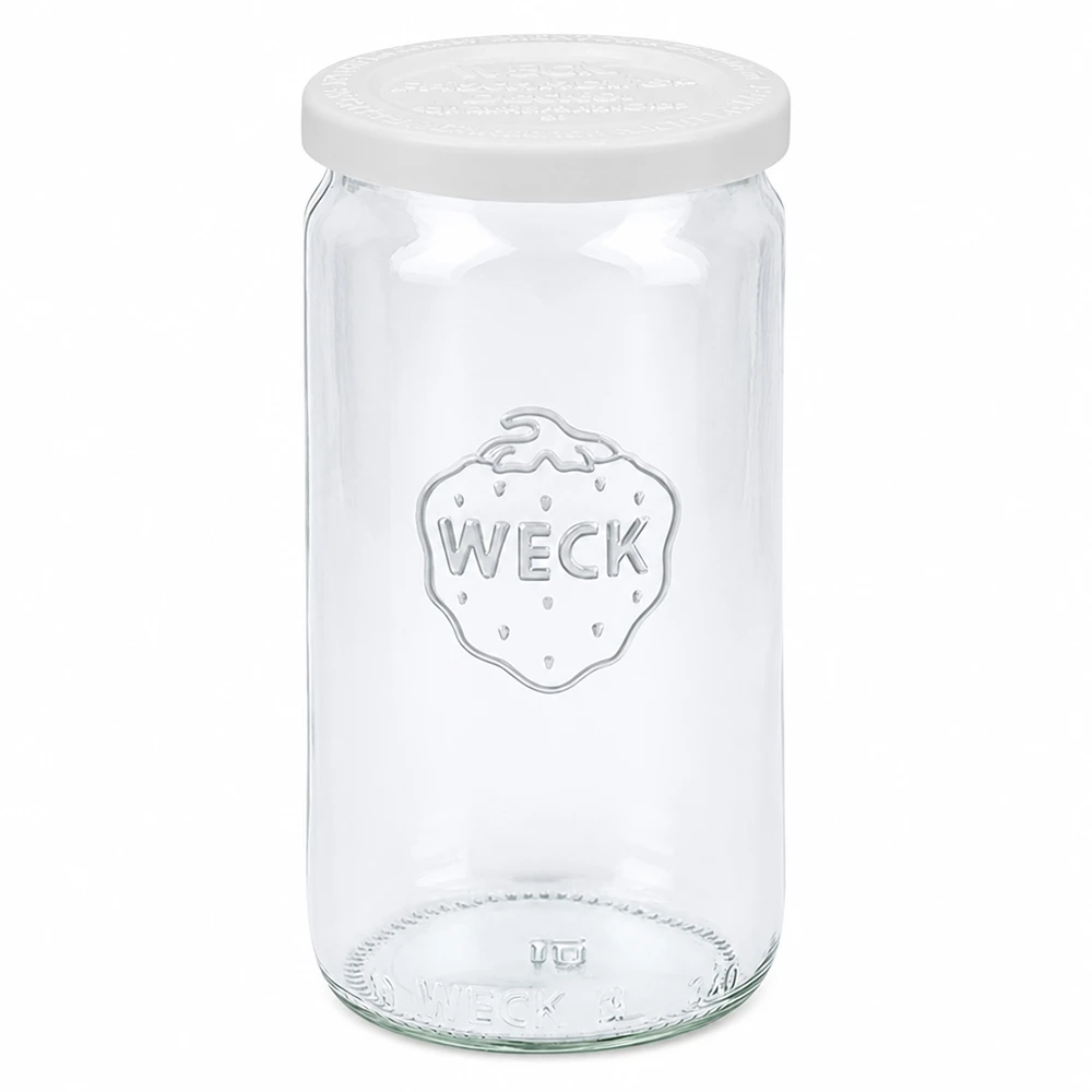 Vaso cilindrico WECK da 340 ml con coperchio bianco per la freschezza RR60 vaso per conserve vaso per la conservazione trasparente