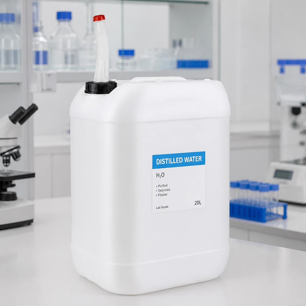 Tanica da 25 litri con tubo di uscita flessibile Tanica da laboratorio da 25 litri in HDPE con tubo di scarico flessibile per acqua distillata