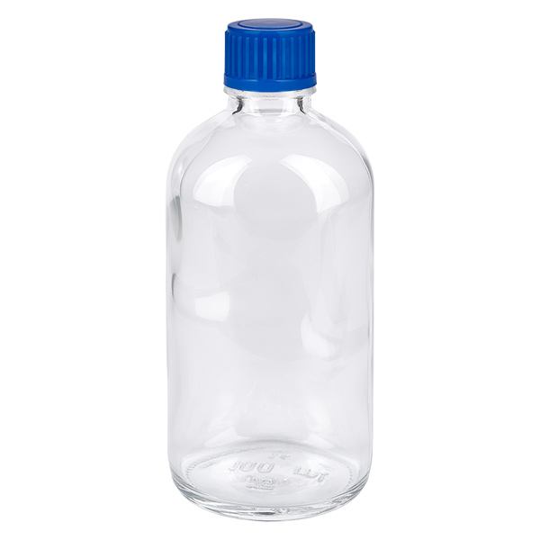 Bottiglia da 100ml 11mm SV blu STD ClearLine UT18/100 Flacone in vetro da 100 ml con tappo a vite blu ClearLine UT18, vetro trasparente
