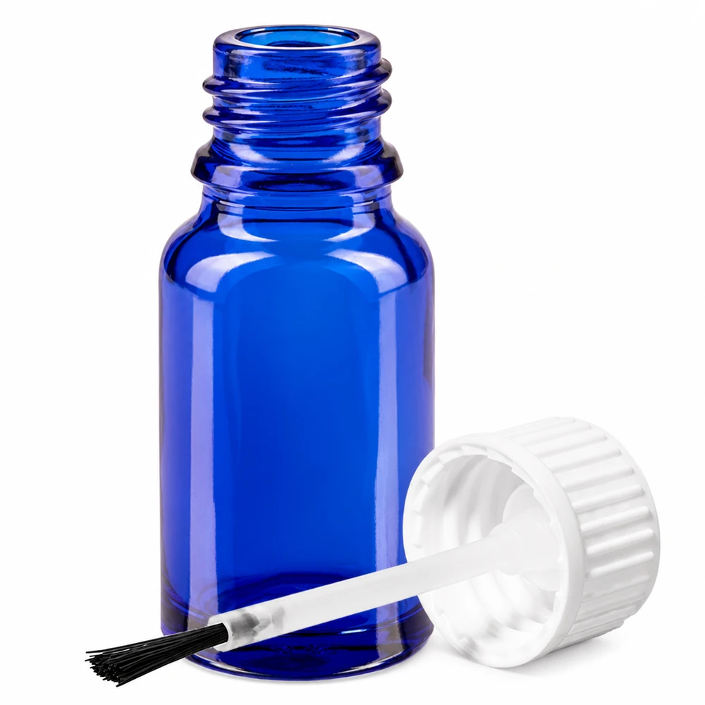 Flacone a pennello da 10 ml bianco STD BlueLine UT18/10 Flacone compatto in vetro blu da 10 ml con tappo a pennello per applicazioni professionali