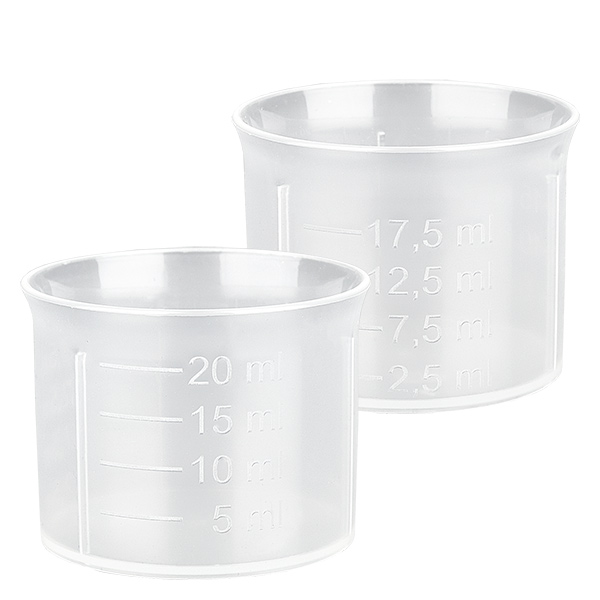 Bicchiere dosatore trasparente da 20 ml con scala ApoGlas