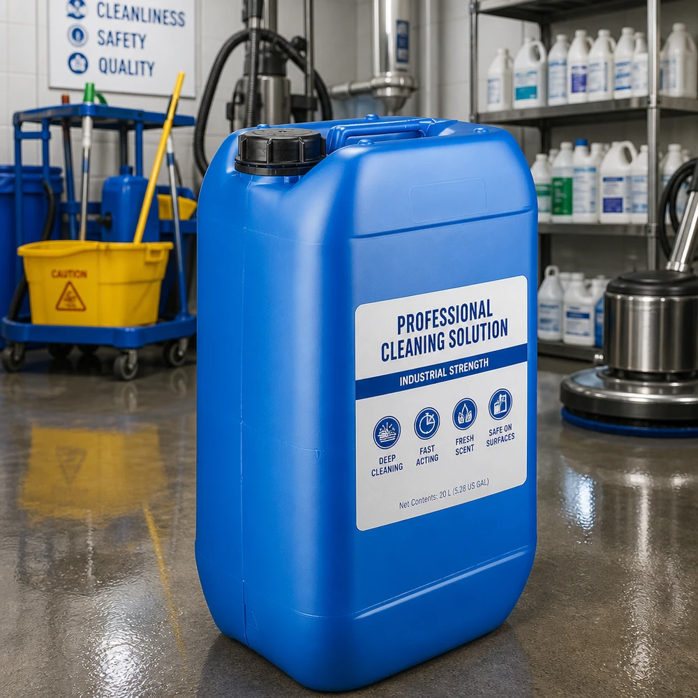 Robusto contenitore blu da 15 litri con tappo a vite OV per detergenti industriali