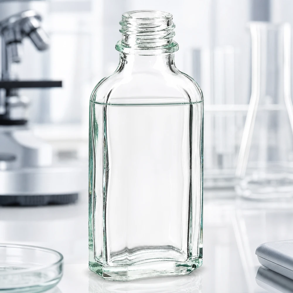 Flacone Meplat vuoto da 50 ml, trasparente, con tappo a vite DIN22, in laboratorio