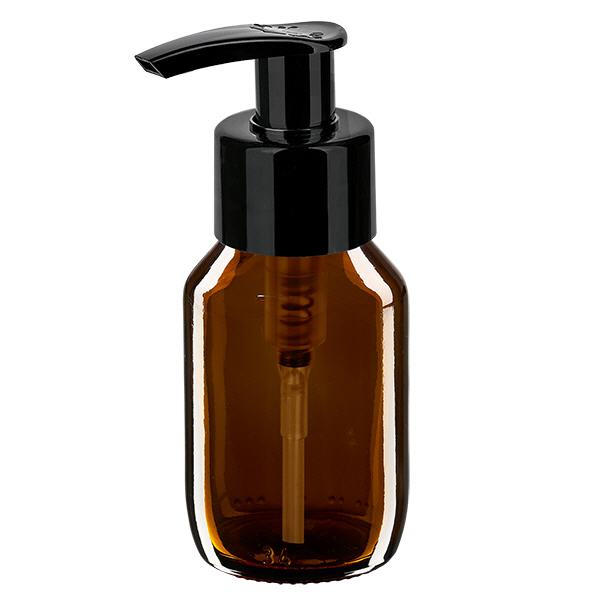 Flacone per medicinali da 50 ml marrone, con pompa dispenser nera ApoGla Flacone per medicinali da 50 ml marrone, con pompa dispenser nera ApoGla