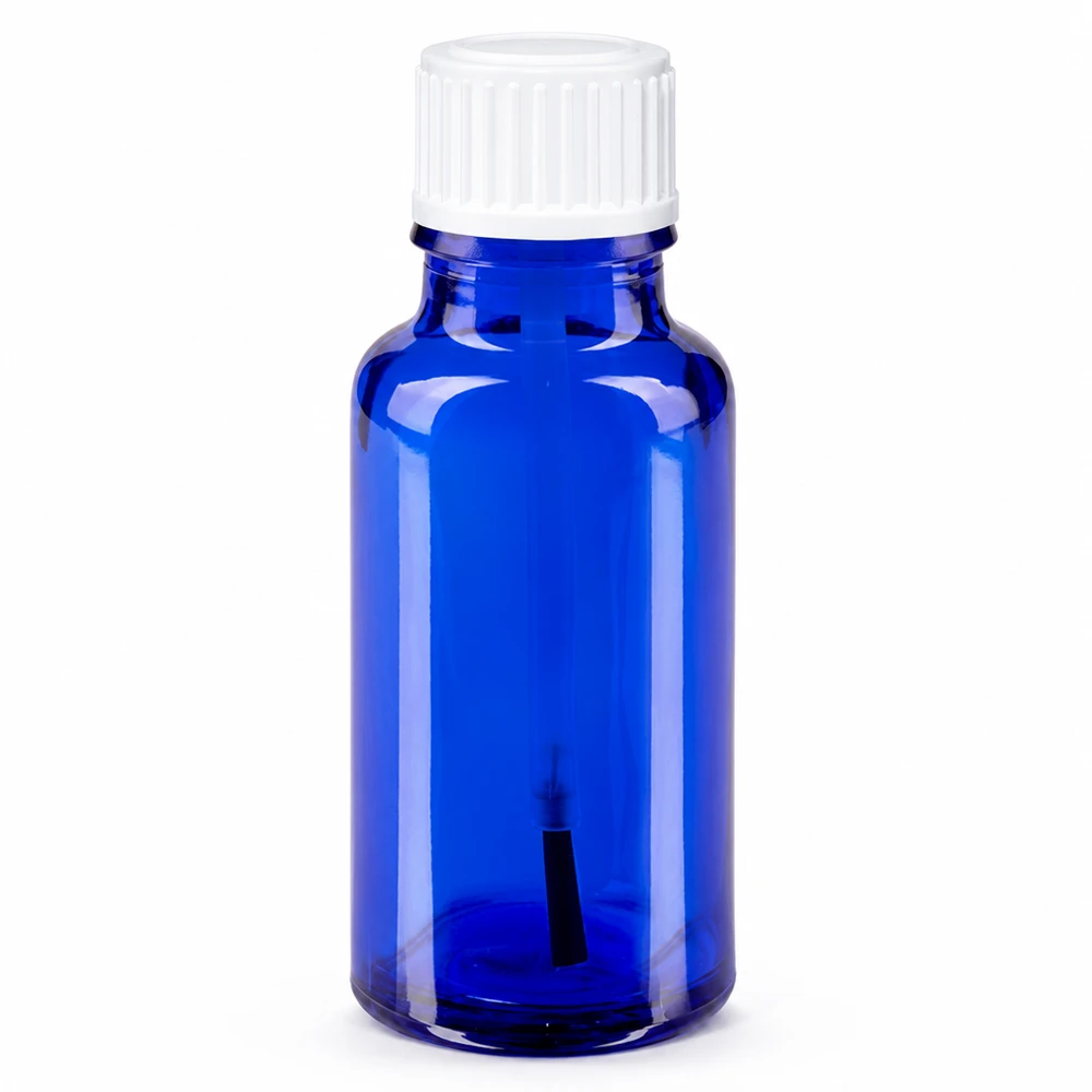 Bottiglia a pennello blu 20ml STD bianco ApoGlas Flacone da farmacia in vetro blu da 20 ml con tappo a vite bianco